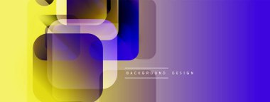 Soyut geometrik şekiller çakışıyor. Sarı, mavi, mor renkler modern tasarım yaratır. Minimum metin arkaplan tasarımı okur.