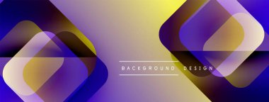 Soyut geometrik şekiller örtüşüyor, parlak mor renkler yaratıyor, sarı renkler. Modern tasarım arka planlar, pankartlar, sunumlar için uygun.