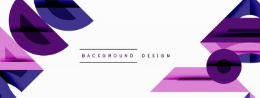 Soyut geometrik şekiller, pembeler, morlar beyaz uzaya hükmediyor. Modern tasarım elementleri dinamik görsel bileşim oluşturur.
