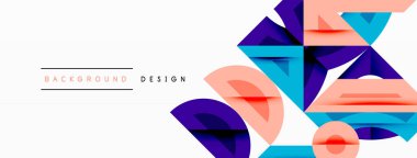 Soyut geometrik şekiller, pembe, mor, mavi renkler. Metin elementleri olan minimalist tasarım, temiz arkaplan. Modern estetik.