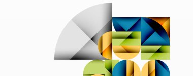 Soyut geometrik bileşim. Şekiller örtüşüyor, renkli görsel ilgi yaratıyor. Minimalist tasarım, modern estetik, mevcut temiz çizgiler.