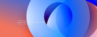 Soyut çemberler çakışıyor, canlı gradyanlar yaratıyor. Renkler maviden turuncuya geçiyor. Arka planlar için modern tasarım ögesi.