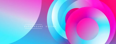 Soyut, enerjik çemberler, akıcı eğimler. Pembe, mavi renkler dizaynın hakimi. Dijital projeler için modern arkaplan.