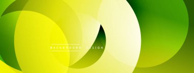 Soyut sarı, yeşil daireler kesişiyor. Gradyan arka plan dinamik görsel efekt yaratır. Sancaklar ve sunumlar için modern tasarım ögesi.