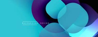 Soyut sıvı şekilleri örtüşür, parlak mavi ve mor renkler yaratır. Arkaplan ve sunumlar için modern tasarım ögesi.