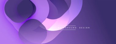 Soyut mor arkaplan. Pürüzsüz akış şekilleri modern tasarım yaratır. Gradyan gölgeler görsel derinlik, basit zarafet sunar.