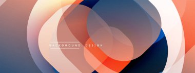 Soyut katmanlar dinamik bileşim yaratır. Üst üste binen daireler turuncu, mavi ve gri renkleri harmanlıyor. Arka planlar için modern tasarım ögesi.