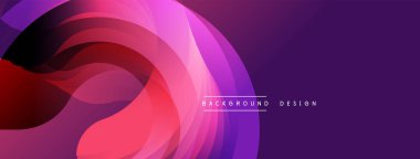 Soyut akış katmanları canlı mor, pembe gradyan oluşturur. Sancaklar, arkaplanlar, sunumlar için modern tasarım uygun.