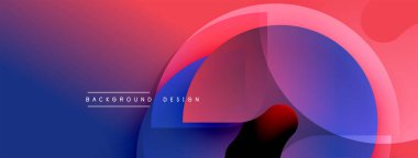 Soyut arkaplan özellikleri üst üste binen şekiller, canlı mavi, kırmızı gradyanlar. Modern tasarım elementleri dinamik görsel etki yaratır.