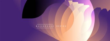 Soyut akışkan şekiller, mor renkler sıcak turuncu tonlara karışıyor. Modern tasarım dinamik görsel efekt yaratır. Minimalist kompozisyon.