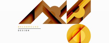 Soyut geometrik şekiller dinamik bileşim yaratır. Sıcak renk paleti tasarıma hükmediyor, katmanlı elementler, gölgeler, gradyanlar. Arka planlar ve sunumlar için modern estetik.