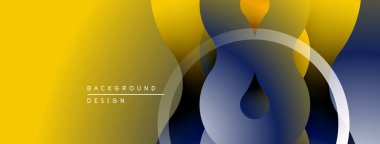 Soyut arkaplan özellikleri üst üste binen daireler, gradyanlar. Sarı, donanma renkleri dizaynın hakimi. Modern, minimalist estetik.