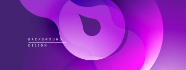 Soyut mor arkaplan. Üst üste binen şekiller akışkan ve modern tasarım yaratır. Renkler görsel derinlik, pürüzsüz geçişler sunar.