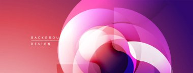 Soyut tasarım özellikleri üst üste binen daireler, gradyanlar. Pembe, mor renkler kompozisyona hakim. Modern, canlı görsel element.