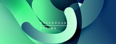 Soyut akışkan şekiller, canlı yeşiller, maviler dinamik arkaplan oluşturur. Modern tasarım elementleri hareket, derinlik.