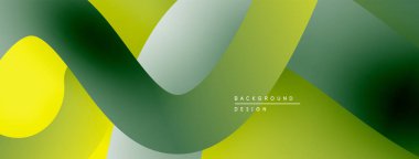 Soyut sıvı şekiller, canlı yeşiller, sarılar modern tasarım yaratır. Yumuşak eğimler, üst üste binen biçimler hareket, derinlik.