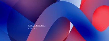 Soyut sıvı şekilleri örtüşür ve canlı renk değişimleri yaratır. Mavi, mor, kırmızı renkler tasarımda baskın. Modern estetik.