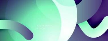 Soyut katmanlı şekiller, canlı deniz mavisi, mor renkler. Modern tasarım, pürüzsüz eğimler dinamik kompozisyon yaratır. Minimalist estetik.