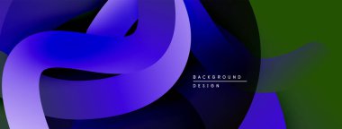 Soyut akışkan şekiller, canlı maviler, koyu tonlar, yeşil aksan. Modern tasarım ögesi, pürüzsüz eğimler, dinamik bileşim.