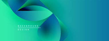 Soyut eğimler akışkan şekiller yaratır. Teal, turkuaz, mavi renkler tasarımda baskın. Minimum metin arka plan tasarımı okur. Modern estetik.