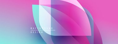 Soyut arkaplan parlak pembe, mavi eğimlere sahip. Üst üste binen şekiller dinamik görsel efekt yaratır. Modern tasarım elemanları.