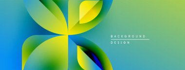 Soyut çiçek tasarımı. Canlı gradyanlar mavi, yeşil ve sarıyı harmanlıyor. Modern estetik, arka planlar ve sunumlar için uygun. Basit, temiz kompozisyon.