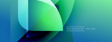 Soyut geometrik şekiller çakışıyor. Renkler karışıyor, dinamik görsel efekt yaratıyor. Modern tasarım arka planlar için uygun.