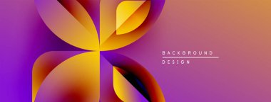 Soyut çiçek tasarımı. Canlı gradyanlar turuncu, mor ve pembe renkleri harmanlarlar. Modern arkaplan dijital projeler için mükemmel.