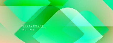 Soyut geometrik tasarım. Üst üste binen şekiller parlak yeşil, bej renkler yaratır. Dijital projeler için modern arkaplan.