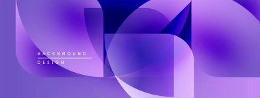 Soyut mor arkaplan. Üst üste binen şekiller dinamik görsel efekt yaratır. Modern tasarım elementleri pürüzsüz eğimler sunar.