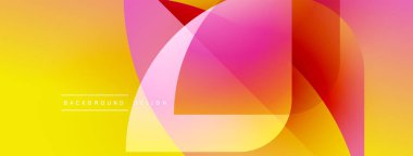 Soyut renkli şekiller çakışıyor. Sarı geçişler pembeye, kırmızı renklere dönüşüyor. Arkaplan ve afişler için modern tasarım ögesi.