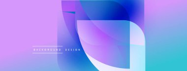 Soyut sıvı şekilleri mor, mavi ve cyan renklerini harmanlar. Modern tasarım hareketi, enerjiyi, yumuşak eğilimleri çağrıştırıyor. Arkaplanda metin ögeleri.