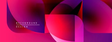 Soyut geometrik şekiller canlı pembeleri, morları, beyazları harmanlıyor. Modern tasarım dinamik görsel etki yaratır. Arkaplan metni mevcut.