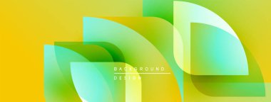 Soyut geometrik şekiller örtüşür, parlak sarı ve yeşil renkler yaratır. Modern tasarım dinamik enerji ve pürüzsüz geçişler öneriyor.