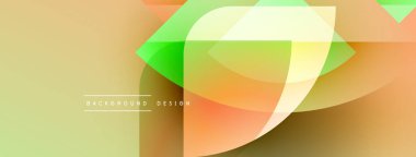 Soyut geometrik şekiller örtüşür, canlı gradyanlar yaratır. Yumuşak sarı, turuncu, yeşil renkler tasarımda baskın. Mevcut en küçük metin.