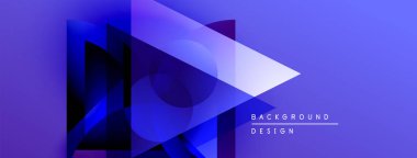 Soyut geometrik şekiller örtüşüyor, canlı mavi gradyanlar yaratıyor. Modern tasarım, teknoloji, yenilik, gelecek kavramları öneriyor. Minimalist estetik.