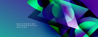 Soyut geometrik şekiller örtüşüyor, canlı mavi, mor, yeşil gradyanlar yaratıyor. Modern tasarım elementleri dijital sanat, arkaplan dokusu.