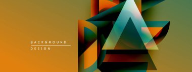 Soyut geometrik şekiller örtüşüyor, canlı renk eğimleri yaratıyor. Tasarım turuncu, yeşil ve mavi renklere sahiptir. Modern estetik.