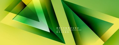 Soyut geometrik tasarım. Üst üste binen katmanlar dinamik eğimler yaratıyor, yeşilin tonları, sarı renkler. Modern arkaplan dokusu.