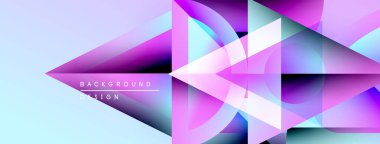 Soyut geometrik şekiller örtüşür, canlı pembeler, maviler, morlar yaratır. Modern tasarım enerjik ve dinamik hissettiriyor. Işık eğimleri görsel derinliği arttırır.