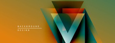 Soyut geometrik tasarım. Üst üste binen üçgenler canlı renk değişimleri yaratır. Dijital projeler için modern arkaplan.