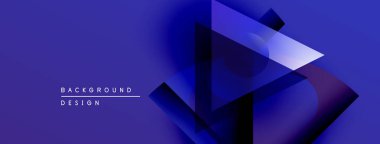 Soyut geometrik şekiller çakışıyor, dinamik mavi gradyanlar yaratıyor. Modern tasarım derinliği, teknolojiyi, yeniliği çağrıştırıyor. Minimalist estetik.