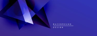 Soyut geometrik şekiller, mavi gradyanlar, modern tasarım. Metin elemanları ve parlak sunumlu minimalist afiş.