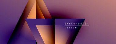 Soyut geometrik şekiller, mor renkler, turuncu aksanlar. Modern tasarım, gradyan arka plan, minimalist estetik. Temiz çizgiler, görsel uyum..
