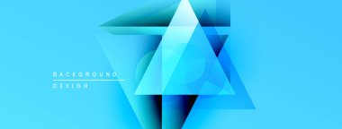 Soyut mavi üçgenler dinamik arkaplan oluşturur. Dereceli gölgeler derinlik katar, modern estetik. Mevcut en küçük metin.