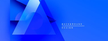 Soyut mavi tasarım katmanlı geometrik şekiller içerir. Gradyan derinlik yaratır, modern estetik. Metin arkaplan tasarımı okur.