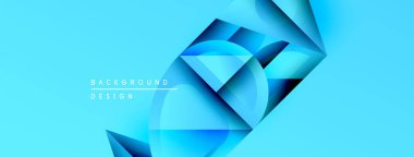 Soyut mavi tasarım, üst üste binen geometrik şekiller. Gradyan renkler dinamik görsel efekt yaratır. Dijital projeler için modern arkaplan.