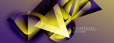 Soyut geometrik şekiller örtüşür, dinamik görsel efekt yaratır. Sarı, mor renkler kompozisyona hakim. Modern tasarım ögesi.