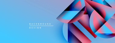 Soyut geometrik şekiller örtüşür, parlak mavi, pembe ve mor renkler yaratır. Arkaplanda metin arkaplan tasarımı var. Modern, temiz estetik.