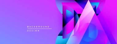 Soyut geometrik şekiller örtüşüyor, canlı mor ve mavi renkler yaratıyor. Arkaplan ve sunumlar için modern tasarım ögesi.